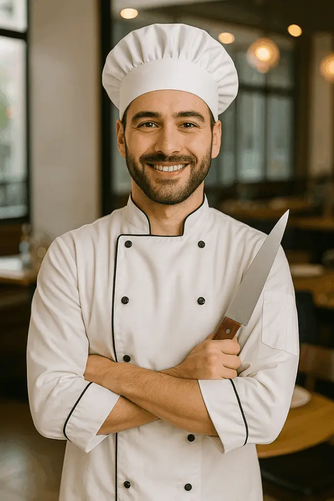 Chef frente a restaurant moderno